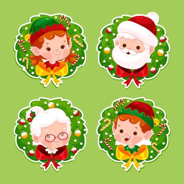 Colección de etiquetas navideñas planas