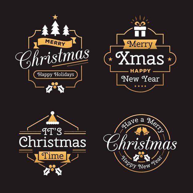 Colección de etiquetas navideñas planas