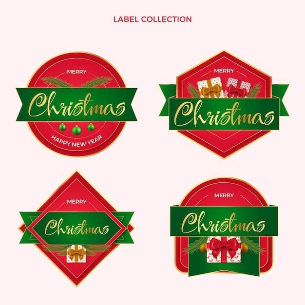 Colección de etiquetas navideñas realistas