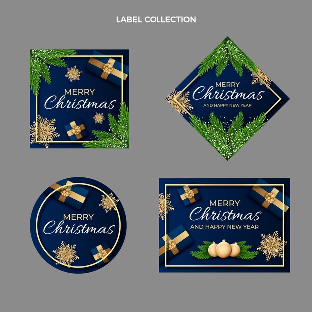 Colección de etiquetas navideñas realistas