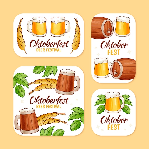 Colección de etiquetas oktoberfest dibujadas a mano