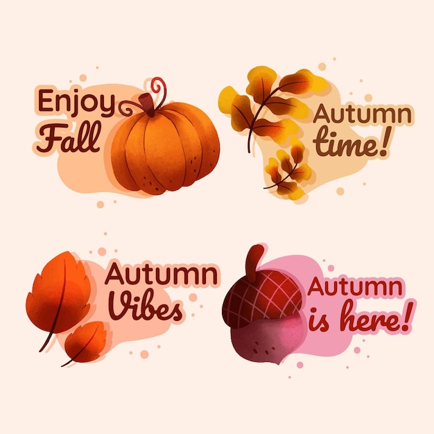 Colección de etiquetas de otoño en acuarela