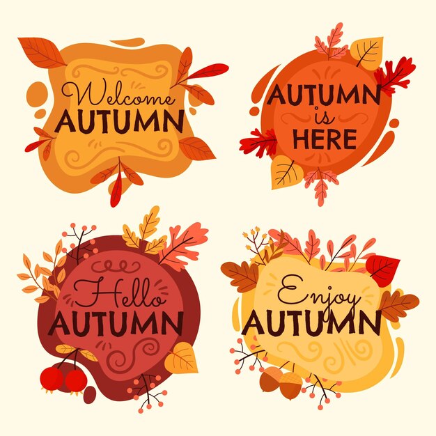 Colección etiquetas otoño dibujadas a mano