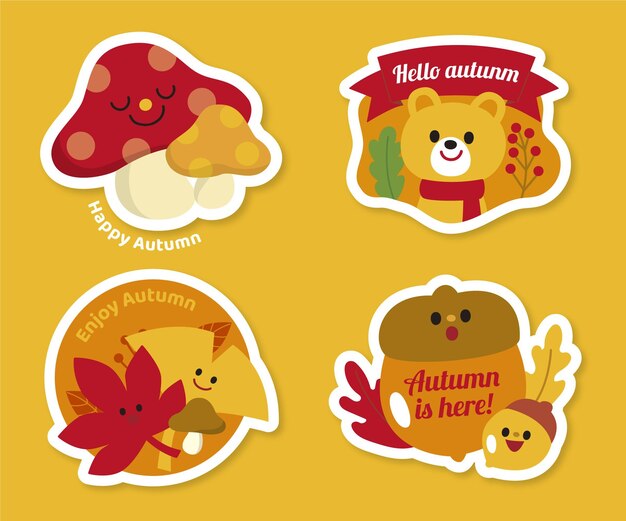 Colección etiquetas otoño dibujadas a mano