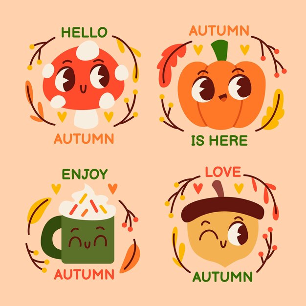 Colección etiquetas otoño dibujadas a mano