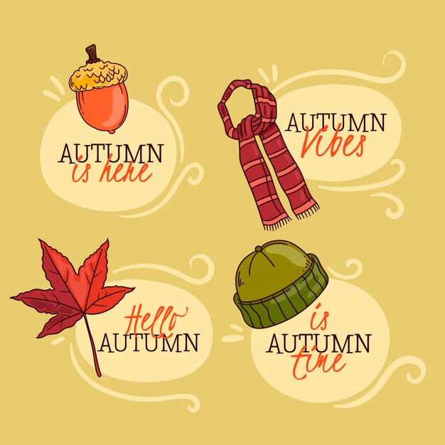 Colección de etiquetas de otoño de diseño dibujado a mano