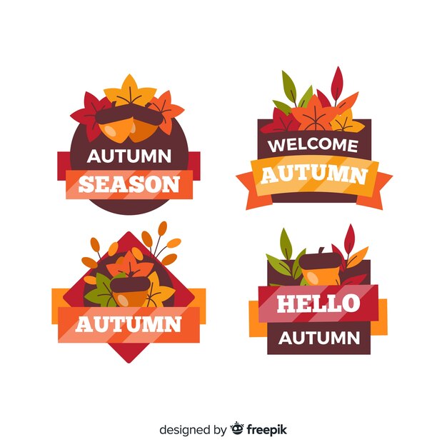 Colección de etiquetas de otoño de estilo plano.
