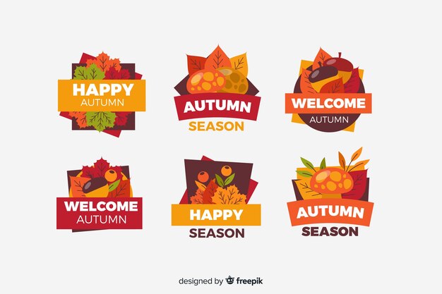 Colección de etiquetas de otoño de estilo plano.