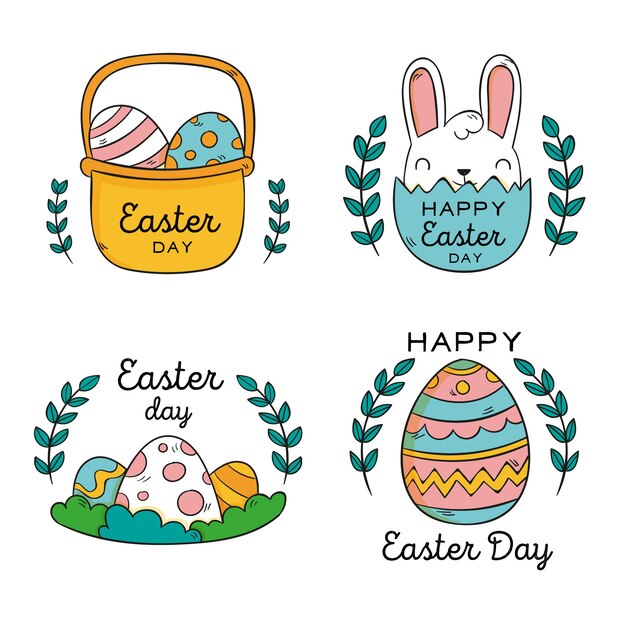Colección de etiquetas de pascua dibujadas a mano