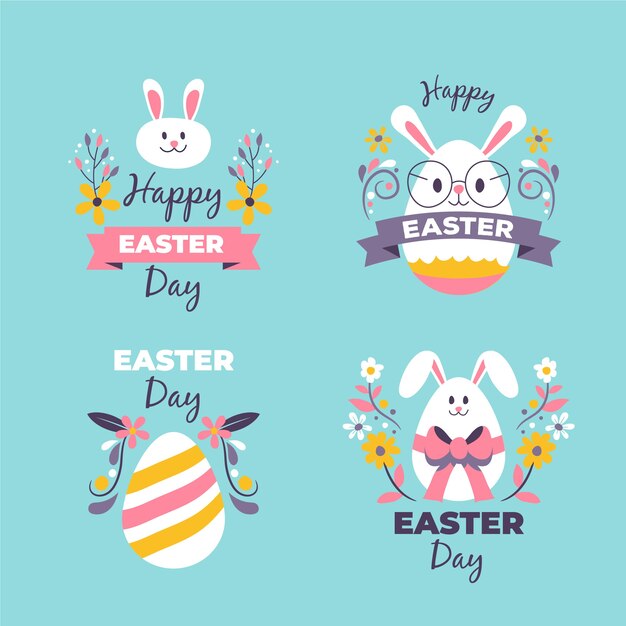Colección de etiquetas de pascua dibujadas a mano