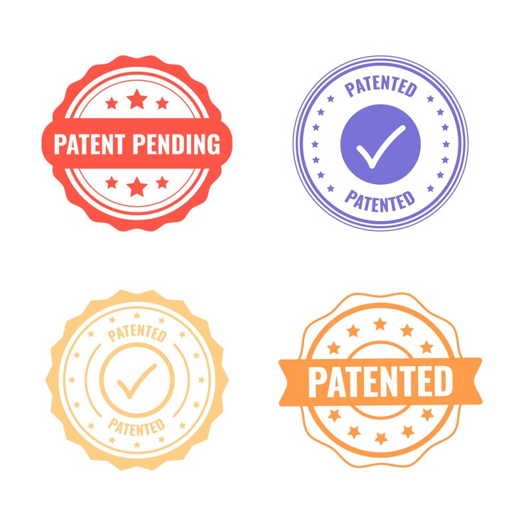 Vector gratuito colección de etiquetas patentadas de diseño plano.