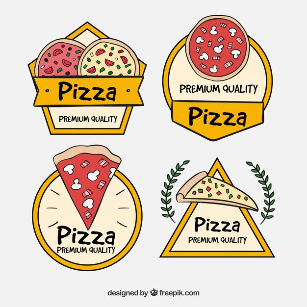 Colección de etiquetas para pizza dibujada a mano