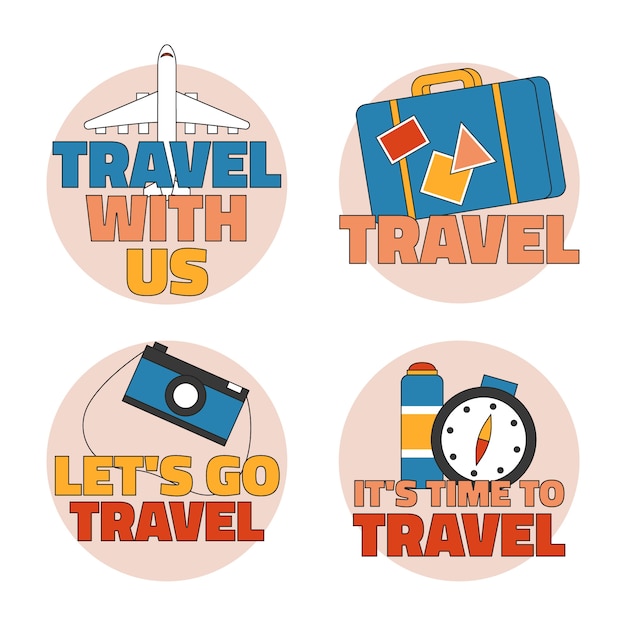 Colección de etiquetas planas para agencia de viajes