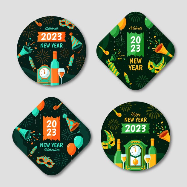 Colección de etiquetas planas de año nuevo 2023