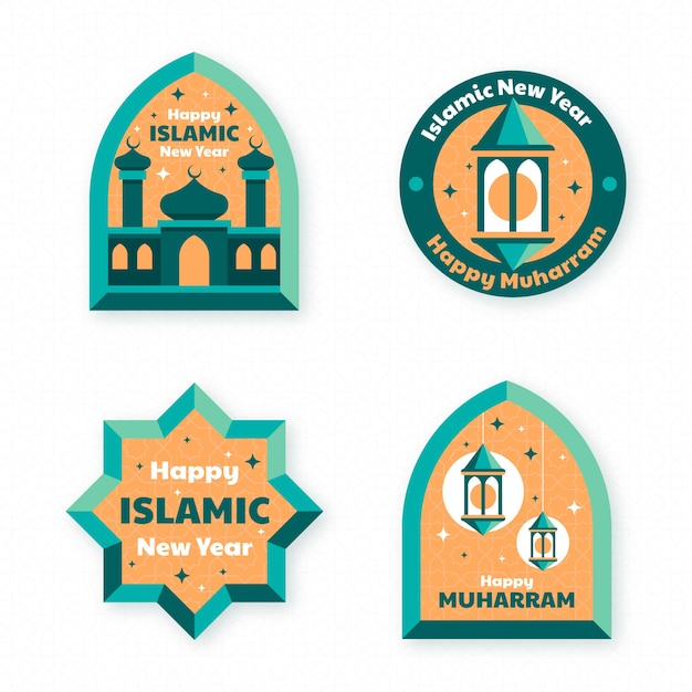 Vector gratuito colección de etiquetas planas de año nuevo islámico