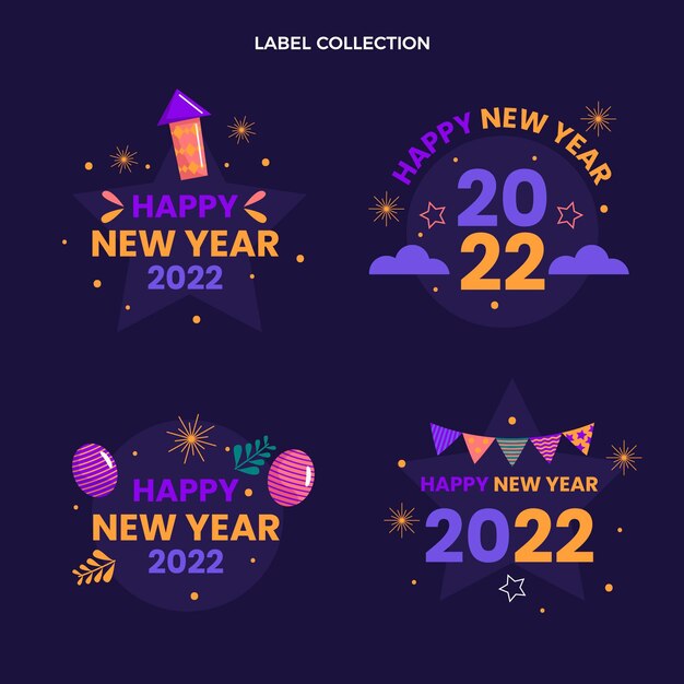 Colección de etiquetas planas de año nuevo