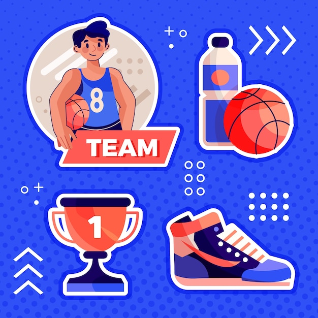 Vector gratuito colección de etiquetas planas de baloncesto