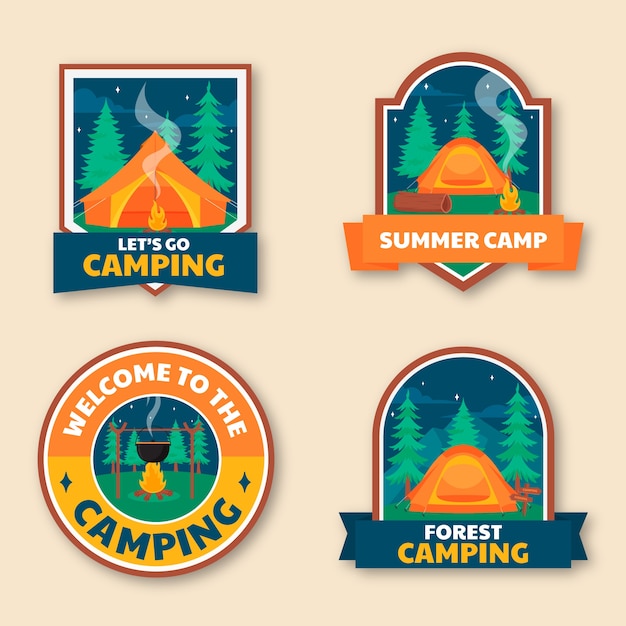 Vector gratuito colección de etiquetas planas para camping