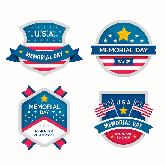 Colección de etiquetas planas para la celebración del día conmemorativo de estados unidos