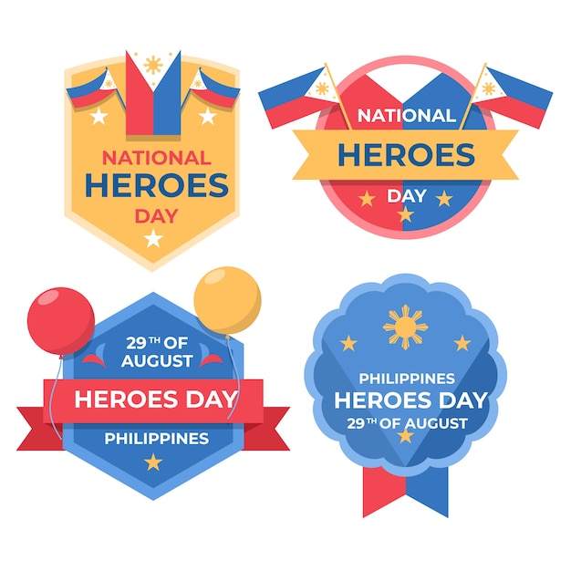 Vector gratuito colección de etiquetas planas para la celebración del día de los héroes nacionales