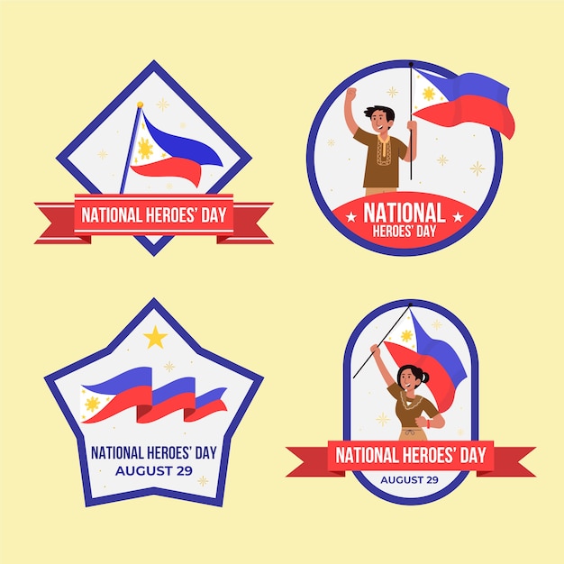Vector gratuito colección de etiquetas planas para la celebración del día de los héroes nacionales