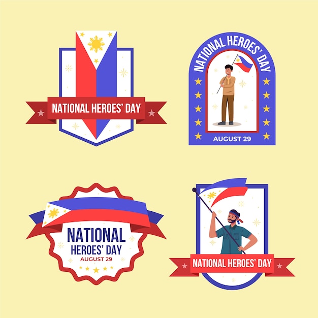 Vector gratuito colección de etiquetas planas para la celebración del día de los héroes nacionales