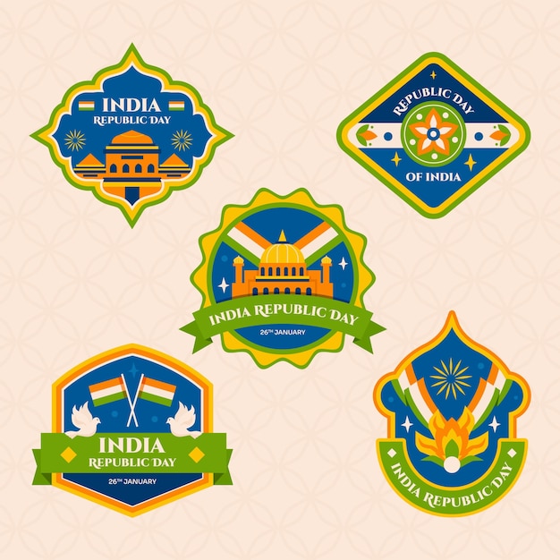 Vector gratuito colección de etiquetas planas para la celebración del día de la república de la india