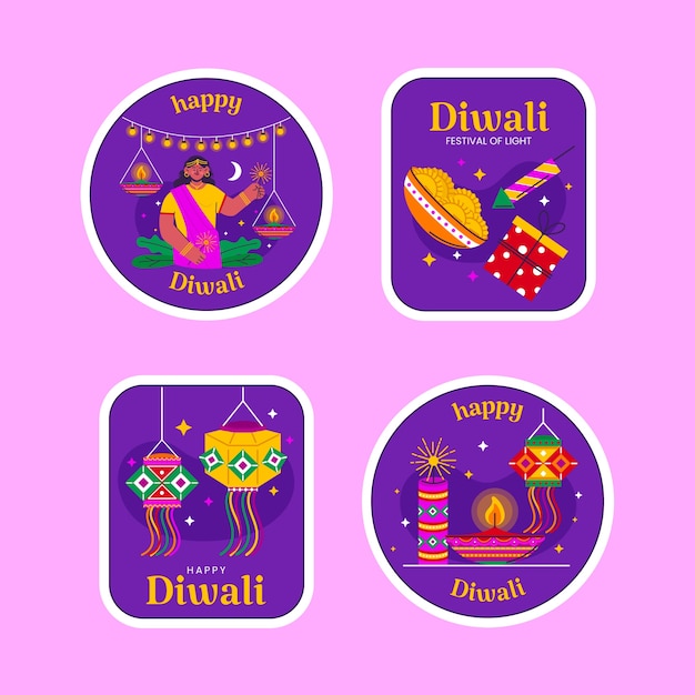 Vector gratuito colección de etiquetas planas para la celebración del festival diwali.