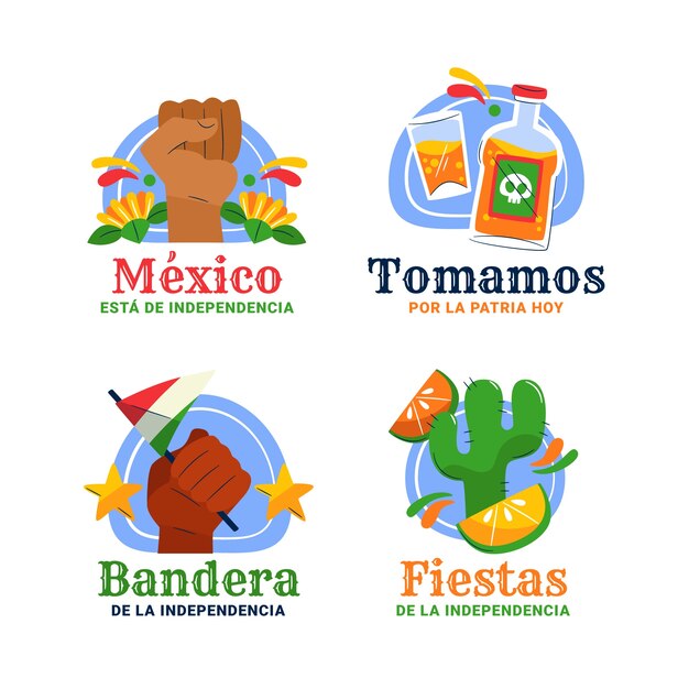 Vector gratuito colección de etiquetas planas para la celebración de la independencia de méxico