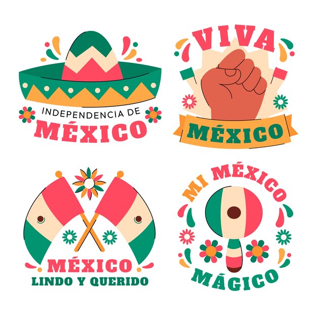 Colección de etiquetas planas para la celebración de la independencia de méxico