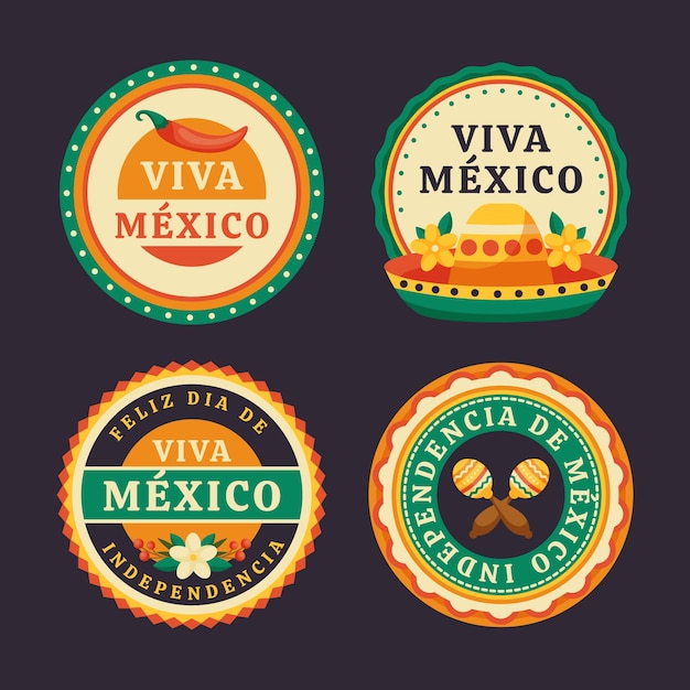 Vector gratuito colección de etiquetas planas para la celebración de la independencia de méxico