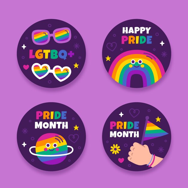 Colección de etiquetas planas para la celebración del mes del orgullo