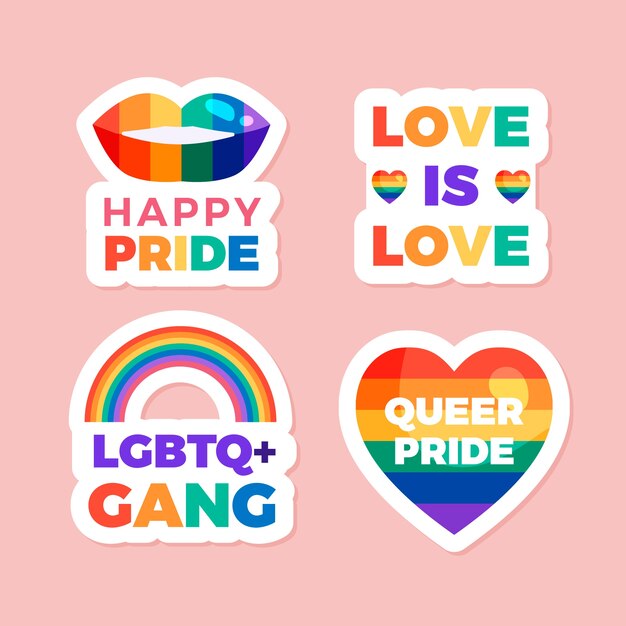 Colección de etiquetas planas para la celebración del mes del orgullo