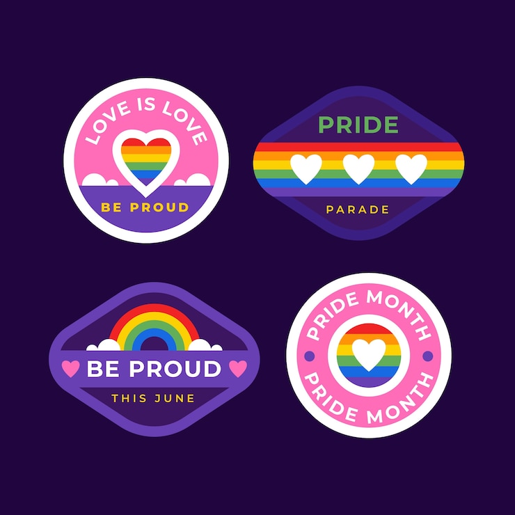 Vector gratuito colección de etiquetas planas para la celebración del mes del orgullo
