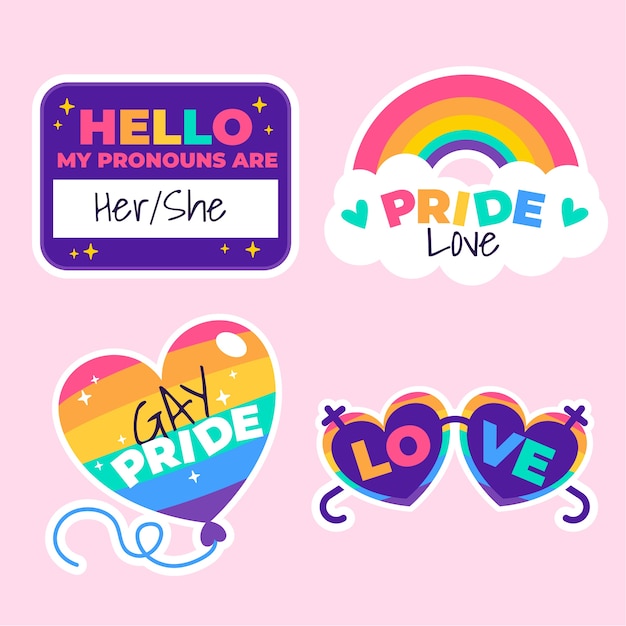 Colección de etiquetas planas para la celebración del mes del orgullo