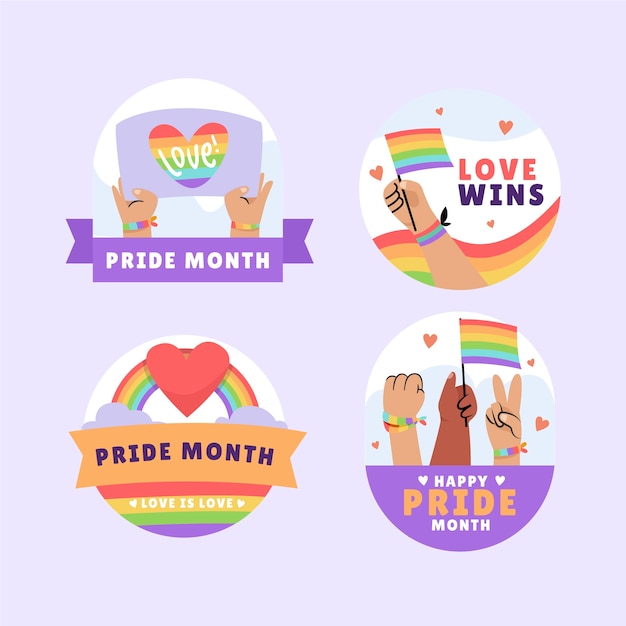 Vector gratuito colección de etiquetas planas para la celebración del mes del orgullo