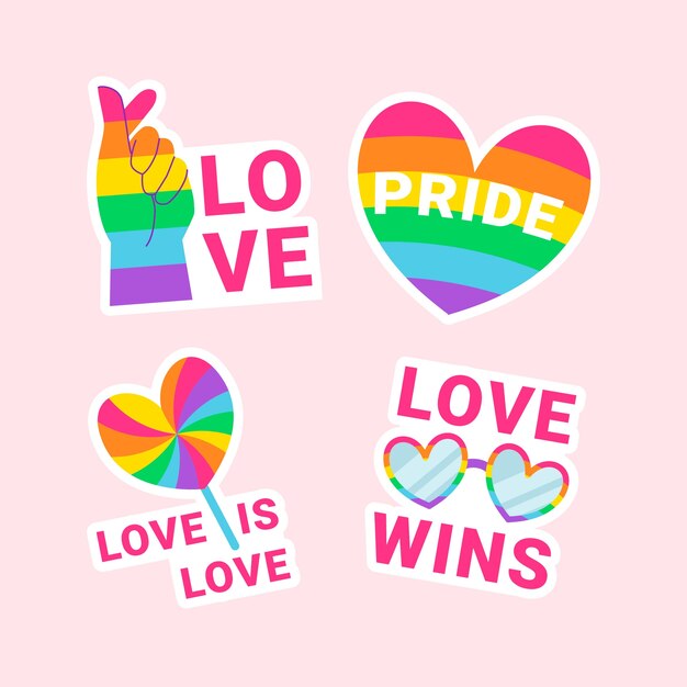Colección de etiquetas planas para la celebración del mes del orgullo