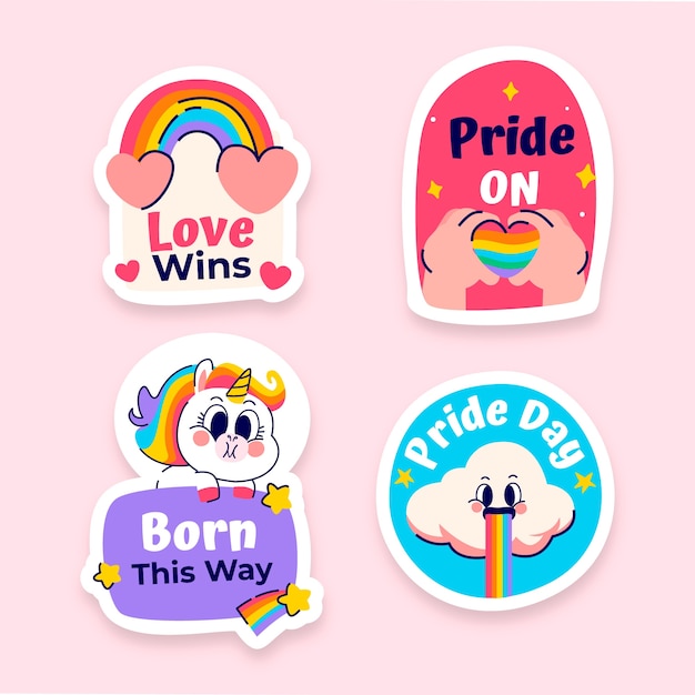 Colección de etiquetas planas para la celebración del mes del orgullo