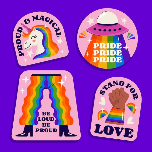 Colección de etiquetas planas para la celebración del mes del orgullo