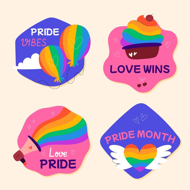 Colección de etiquetas planas para la celebración del mes del orgullo