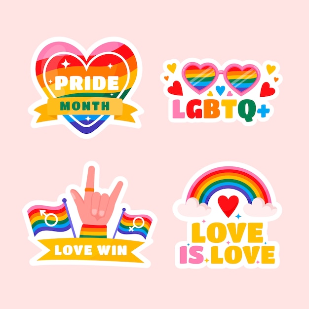 Colección de etiquetas planas para la celebración del mes del orgullo