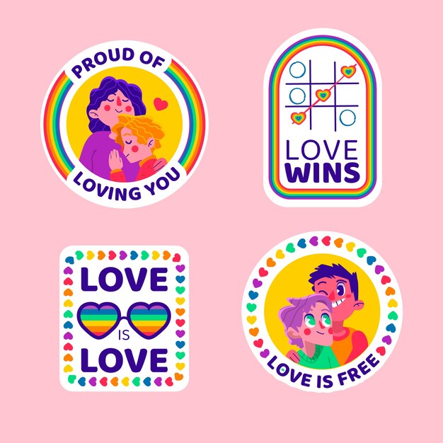 Colección de etiquetas planas para la celebración del mes del orgullo