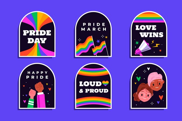 Colección de etiquetas planas para la celebración del mes del orgullo