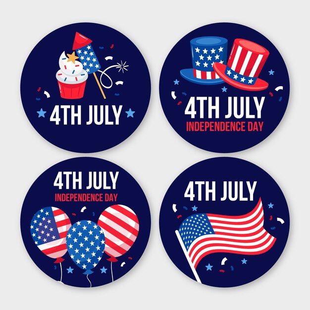 Colección de etiquetas planas para la celebración navideña del 4 de julio en estados unidos