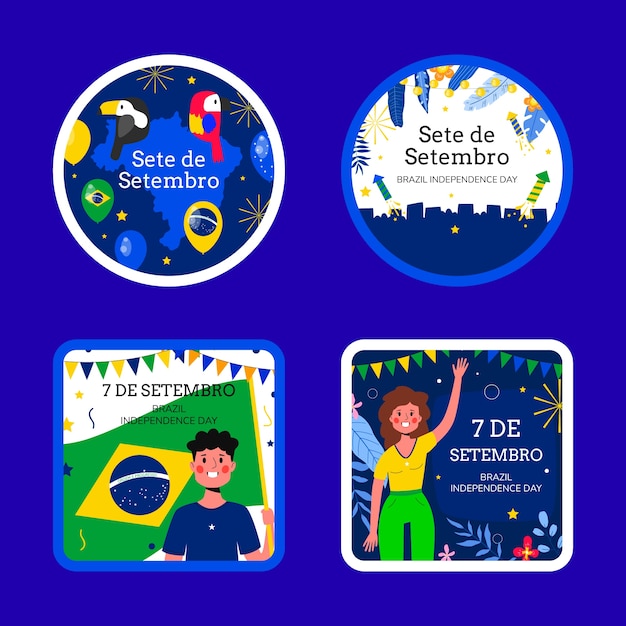 Colección de etiquetas planas para celebración sete de setembro