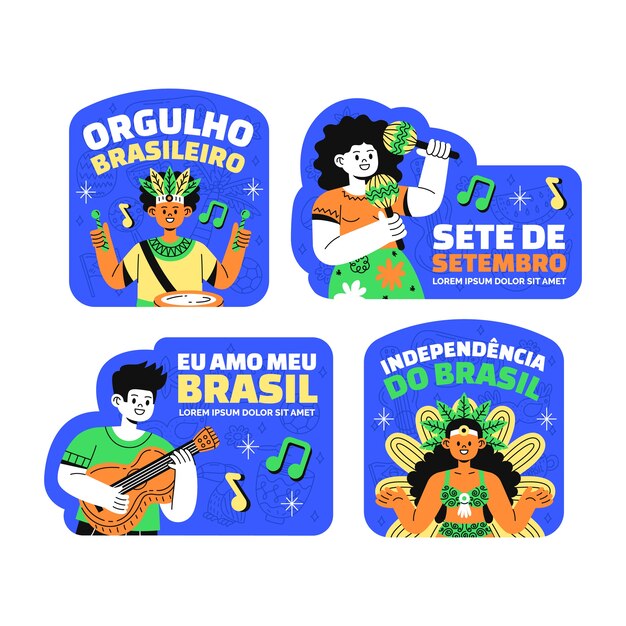 Colección de etiquetas planas para celebración sete de setembro