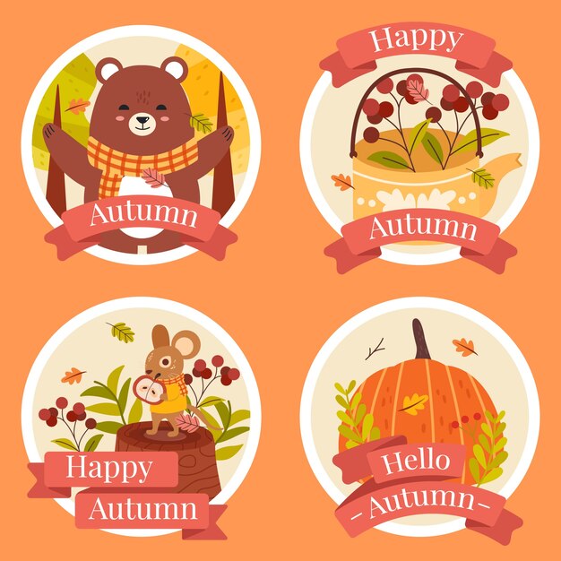 Colección de etiquetas planas para la celebración de la temporada de otoño
