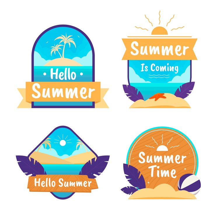 Vector gratuito colección de etiquetas planas para la celebración de la temporada de verano