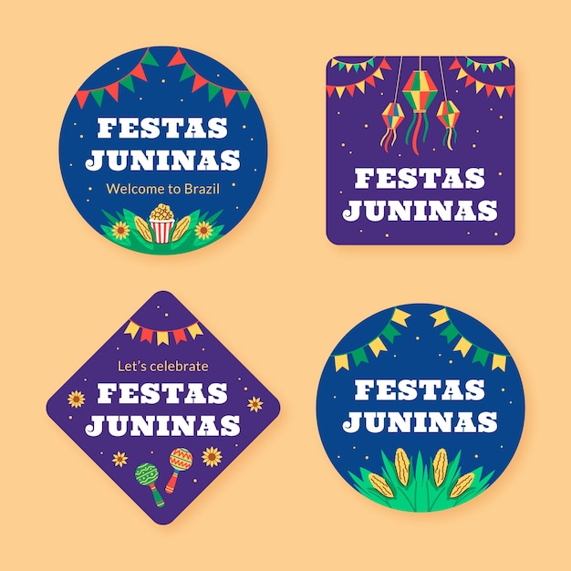 Vector gratuito colección de etiquetas planas para celebraciones brasileñas festas juninas