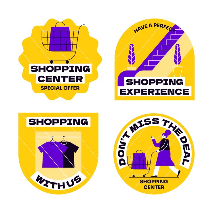 Vector gratuito colección de etiquetas planas de centro comercial